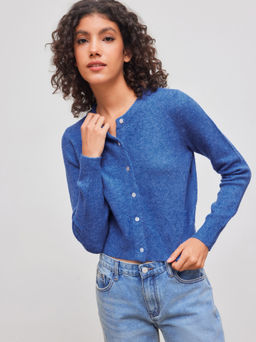 Cider - Wool-blend Round Neckline Solid Button Knitted Cardigan