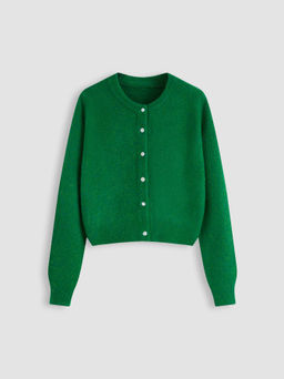 Cider - Wool-blend Round Neckline Solid Button Knitted Cardigan