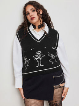 Cider - Knit V-neck Skeleton Contrasting Binding Vest Curve & Plus