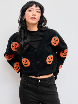 Cider - Knitted V-neck Pumpkin Button Cardigan