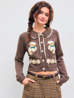 Cider - Knitted Collar Bowknot Sheep Cardigan