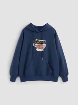 Cider - Terry Cup Applique Drawstring Oversized Hoodie