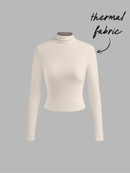 Cider - Thermal Cotton-blend Stand Collar Solid Long Sleeve Top