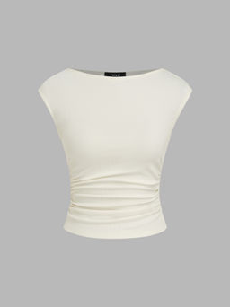 Cider - Boat Neck Solid Ruched Tank Top