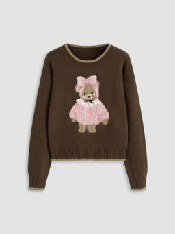 Cider - Knit Round Neckline Bear Contrasting Binding Sweater
