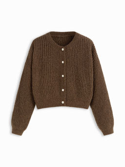 Cider - Knit Round Neckline Button Cardigan
