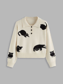 Cider - Knit Polo Cat Long Sleeve Top Curve & Plus