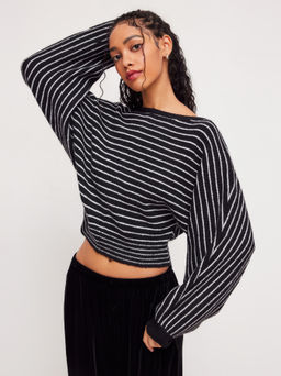 Cider - Knit Wool-blend Boat Neck Striped Oversized Sweater