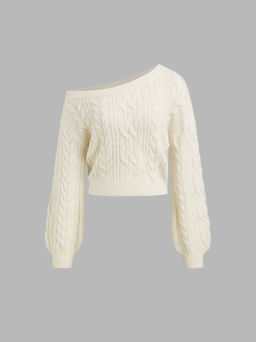 Cider - Cable Knit Asymmetrical Neck Oversized Long Sleeve Top