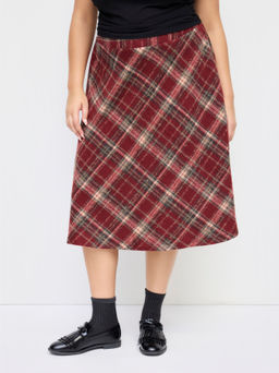 Cider - Wool-look Mid Rise Tartan Ruffle Hem Skirt Curve & Plus