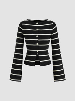 Cider - Knit Boat Neck Stripe Cardigan