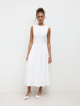 Cider - Round Neckline Ruched Midi Dress
