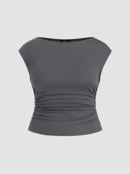 Cider - Boat Neck Ruched Tank Top Curve & Plus