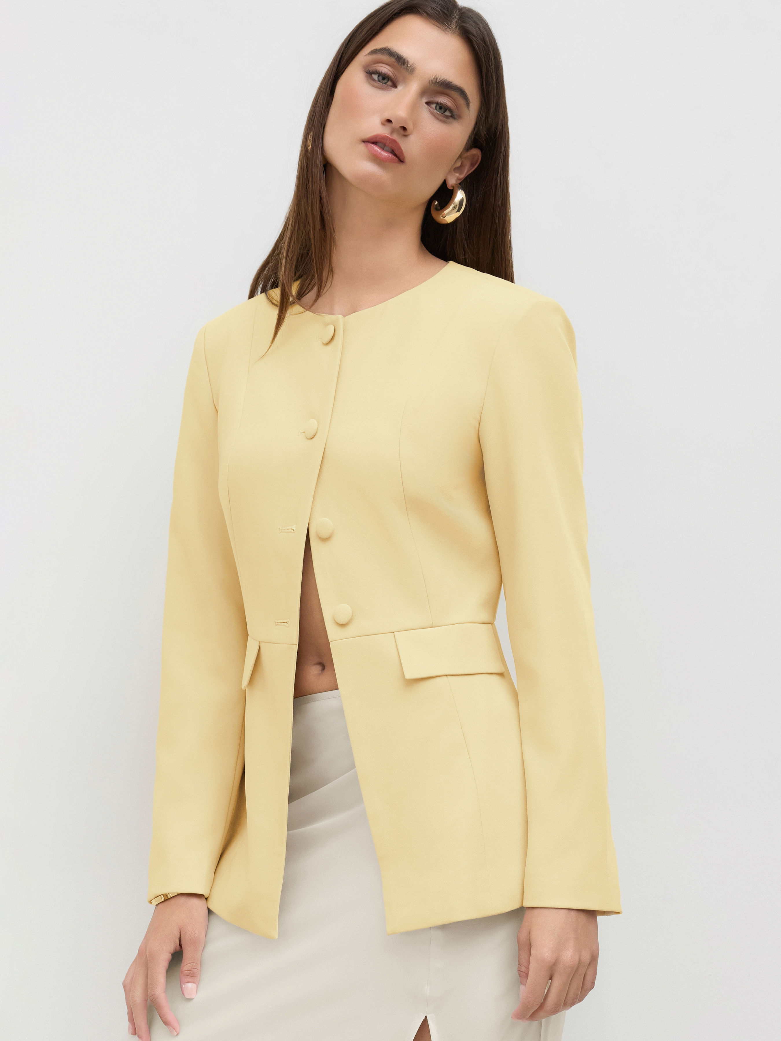 cider Round Neckline Button Up Split Blazer-picture-21