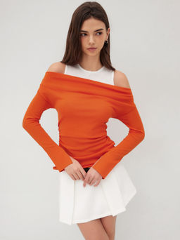 Cider - Knit Off-shoulder Ruched Top & Solid Tank Top