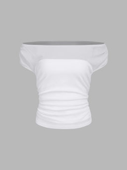 Cider - Boat Neck Ruched Top & Solid Bandeau Top