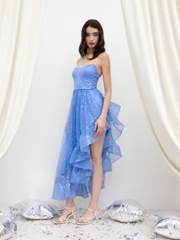 Cider - Sequin Asymmetrical Ruffle Hem Tube Gown Midi Dress