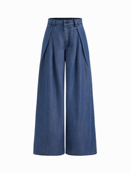 Cider - Denim Mid Rise Pleated Wide Leg Jeans