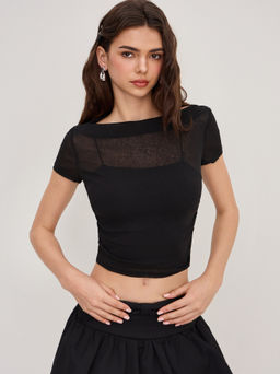 Cider - Off-shoulder Ruched Short Sleeve Tee & Cami Top