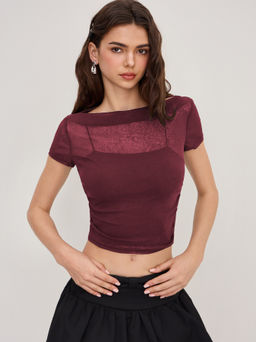 Cider - Off-shoulder Ruched Short Sleeve Tee & Cami Top