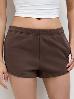 Cider - Cotton-blend Low Rise Elastic Waist Split Shorts