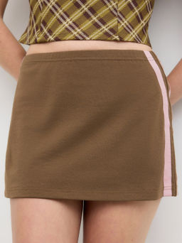 Cider - Cotton-blend Low Rise Side Stripe Elastic Waist Mini Skirt