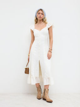 Cider - Sweetheart Neckline Applique Split Ruffle Hem Dress