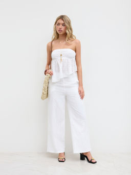 Cider - 100% Cotton Broderie Anglaise Ruffle Hem Bandeau Top & Trousers