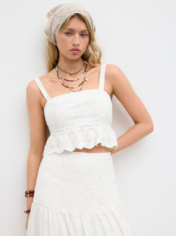 Cider - Cotton Broderie Anglaise Ruffle Hem Crop Tank Top