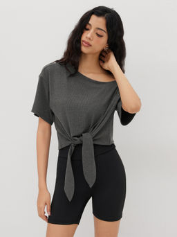 Cider - Asymmetrical Neck Off-shoulder Knotted Oversized Top