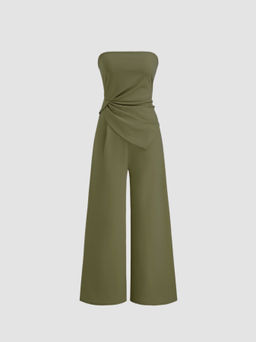 Cider - Bandeau Ruched Elastic Waist Wide Leg Jumpsuit