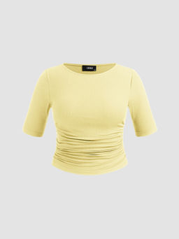 Cider - Round Neckline Ruched Middle Sleeve Top Curve & Plus