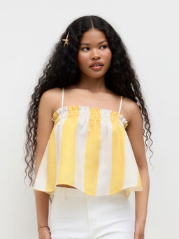 Cider - Stripe Shirred Lettuce Trim Cami Top