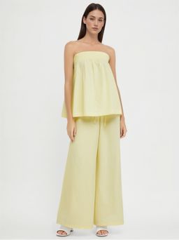 Cider - 100% Cotton Shirred Lettuce Trim Bandeau Top With Mid Rise Knotted Trousers