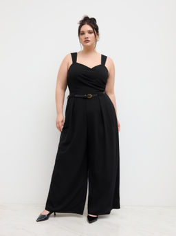 Cider - V-neck Ruched Wrap Jumpsuit With Belt Curve & Plus