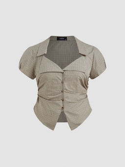 Cider - 100% Cotton Tartan Split Ruched Shirt Curve & Plus