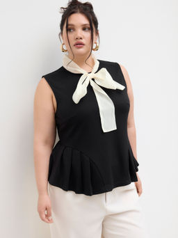 Cider - High Neck Bowknot Pleated Tank Top Curve & Plus