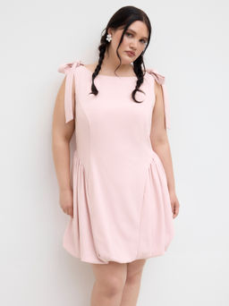 Cider - Boat Neck Bowknot Bubble Hem Mini Dress Curve & Plus