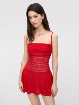 Cider - Cotton-blend Ruched Lace Cami Mini Dress