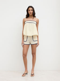 Cider - Linen-blend Contrasting Binding Oversized Cami Top & Mid Rise Shorts