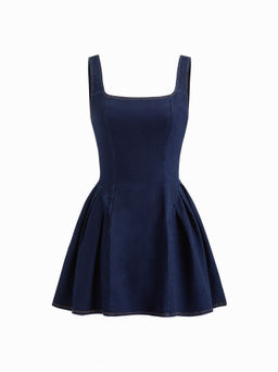 Cider - High Stretch Denim Scoop Neckline Ruffle Mini Dress