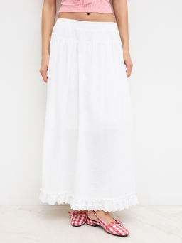 Cider - Cotton Mid Rise Elastic Waist Broderie Anglaise Trim Skirt