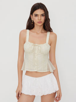 Cider - Cotton Square Neck Broderie Anglaise Knotted Ruffle Tank Top