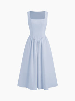 Cider - Linen-blend Square Neck Ruffle Dress