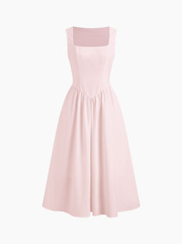 Cider - Linen-blend Square Neck Ruffle Dress