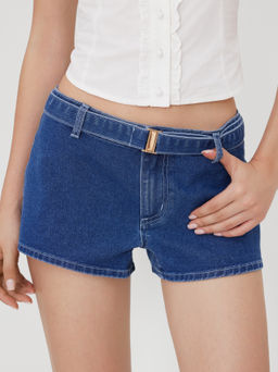 Cider - Stretch Denim Low Rise Micro Shorts With Belt