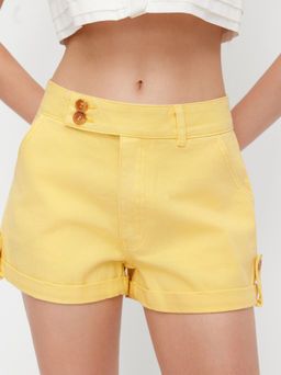 Cider - Denim Mid Rise Roll Hem Micro Shorts