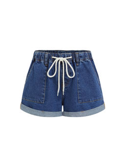 Cider - Denim Knotted Drawstring Roll Hem Micro Shorts