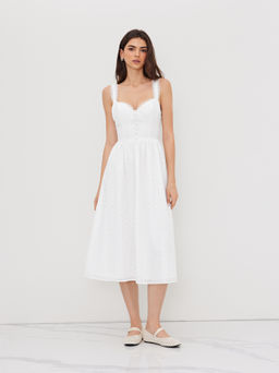 Cider - Cotton V-neck Broderie Anglaise Floral Button Dress