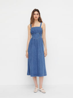 Cider - Denim Ruched Midi Dress
